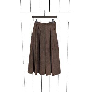 Vintage I. Magnin Kasper brown suede leather high waist midi skirt
